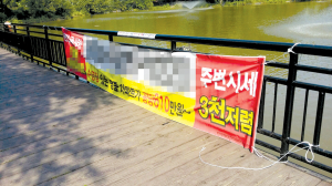 <카메라고발> 연못 경관 망치는 아파트 홍보 현수막