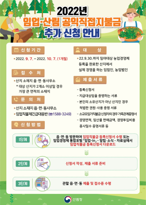 봉화군 “임업직불금 추가 신청 받아요”