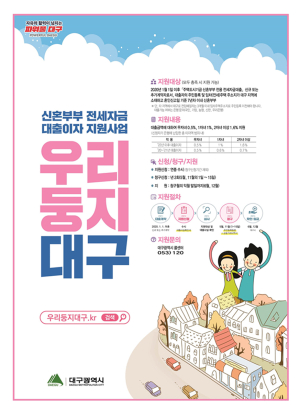 대구시 “신혼부부 전세대출 이자 지원 받으세요”