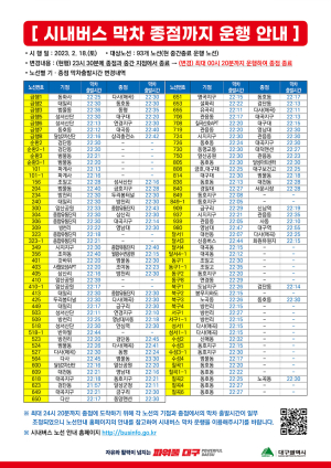 대구 모든 시내버스 막차, 18일부터 종점까지 운행