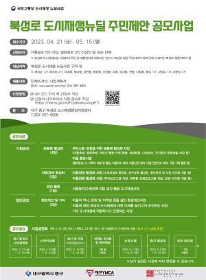 대구 중구, 북성로 도시재생 뉴딜 ‘주민제안사업’ 공모