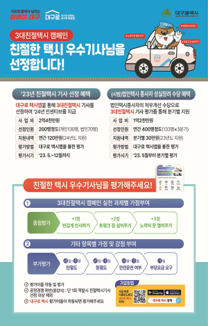 대구시, 대구로택시 앱 통한 3대친절택시 캠페인 전개