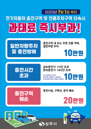 상주시, 전기차 충전시설 내 충전방해 행위 과태료 부과