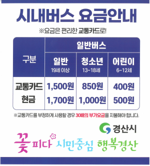 경산 시내버스 요금 13일부터 인상한다