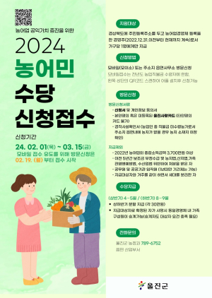 울진군, 2024년 경상북도 농어민수당 지원사업 신청 접수
