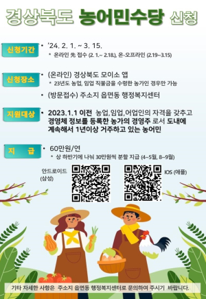경북도 “농어민수당 3월15일까지 서둘러 신청하세요”