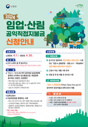 울진군, 임업·산림 공익직접지불금 신청·접수