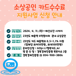 안동시, 소상공인 카드수수료 지원사업 시행