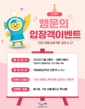 “해양과학관 70만 번째 관람객, 행운의 주인공 찾아요”