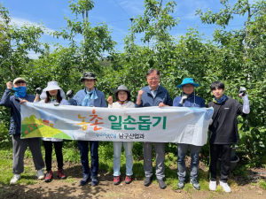 포항시 남구 산업과, 일손부족 사과농가에 힘 보태