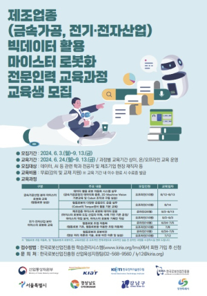 한국로봇산업진흥원, 빅데이터 활용 마이스터 로봇화 전문인력 교육생 모집