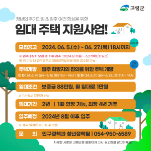 고령군, 청년 행복 임대주택 입주 대상자 모집