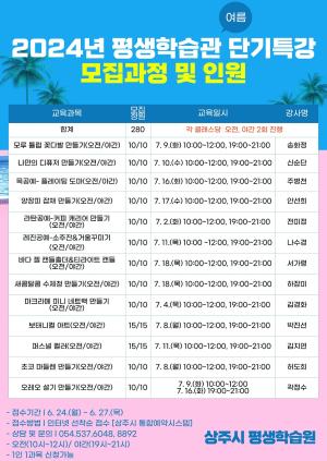 상주시평생학습원, 여름 단기특강 수강생 모집