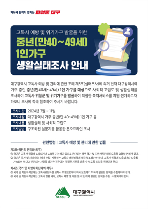 대구시,  고독사 위험자 발굴…소중한 생명 구한다