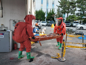 포항북부소방서, 유해화학물질 누출 사고 대응 소방 훈련 실시