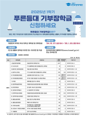 “ 2025년 1학기 푸른등대 기부장학금 잊지 말고 신청하세요”