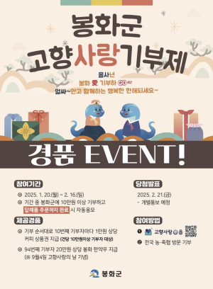 “봉화서 고향사랑기부하고 경품 받자”