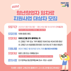 고령군, 초기 청년창업자 정착 기반 마련