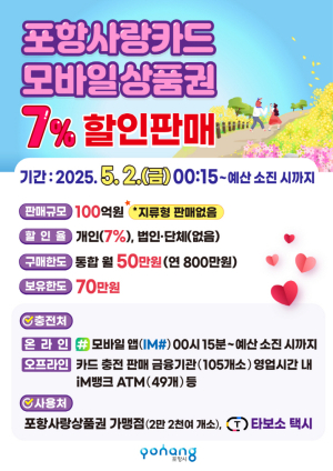 포항사랑카드 100억 규모 7% 할인 판매