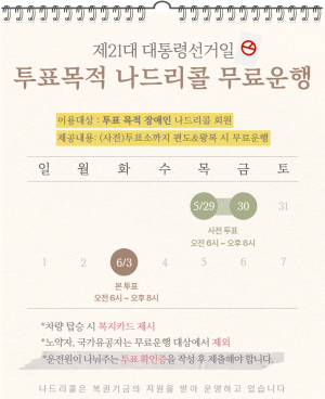 대구공공시설관리공단, 제21대 대통령선거  장애인 유권자 대상 나드리콜 무료 운행 실시