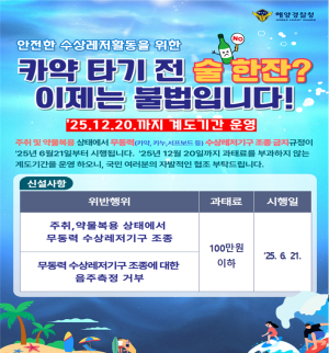포항해경, 무동력 수상레저기구 음주 운항 금지