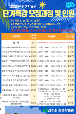 상주시 평생학습원, 단기특강 수강생 모집