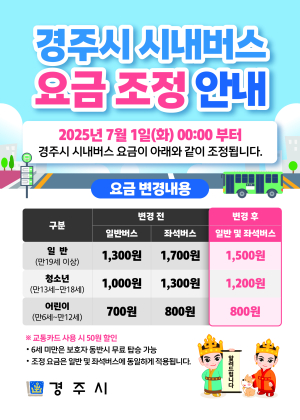 경주 시내버스 입ㆍ좌석 구분없이 요금 통합