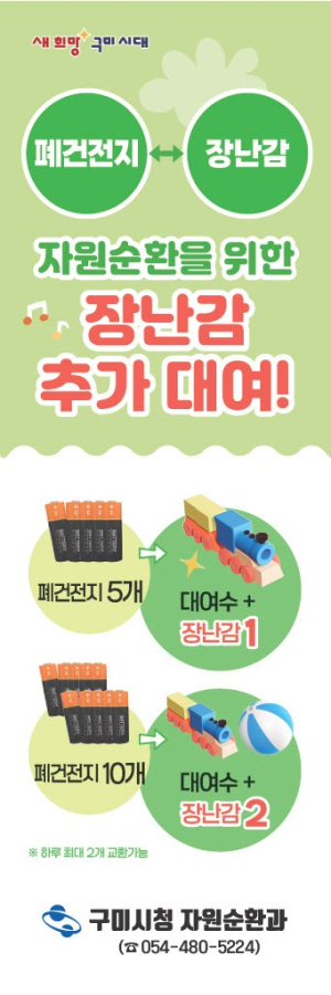 구미시, 유아 대상 폐건전지-장난감 교환사업 시행