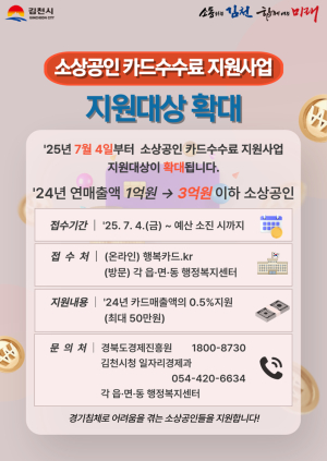 김천시, 소상공인 카드수수료 지원사업 대상 확대