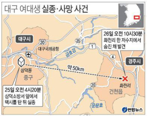 대구서 실종된 여대생, 경주 저수지서 숨진채 발견